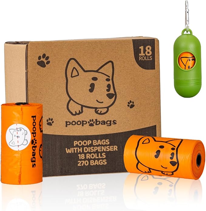270 Counts Dog Poop Bags Rolls with Dispenser & Leash Clip, Scented Poop Bags for Dogs Waste, Extra Thick & Leak Proof for Poop Doggie Puppy Pet Waste, 9" x 13", Orange