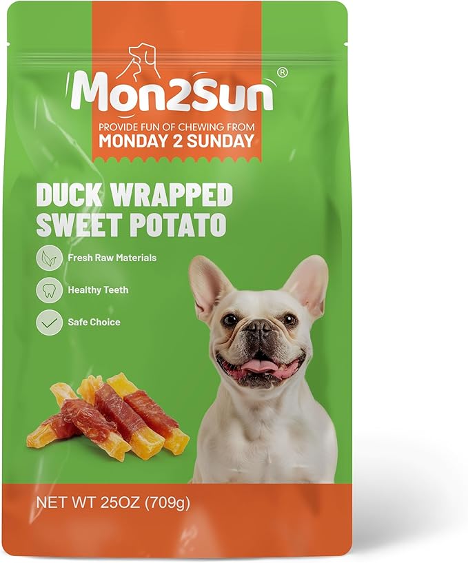 MON2SUN Dog Treats Rawhide Free Duck Wrapped Sweet Potato Snacks, Gluten & Grain Free, Treats for Puppy and Small Dogs, (Duck, 1.56 Pound-Pack of 1)
