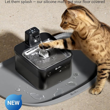 DownyPaws Cat Water Fountain Stainless Steel Cordless, 84oz/2.5L Fursink Wireless Pet Water Fountains for Cats Indoor, Battery Operated Cat Drinking Fountain, BPA-Free, Black with 6 Filters