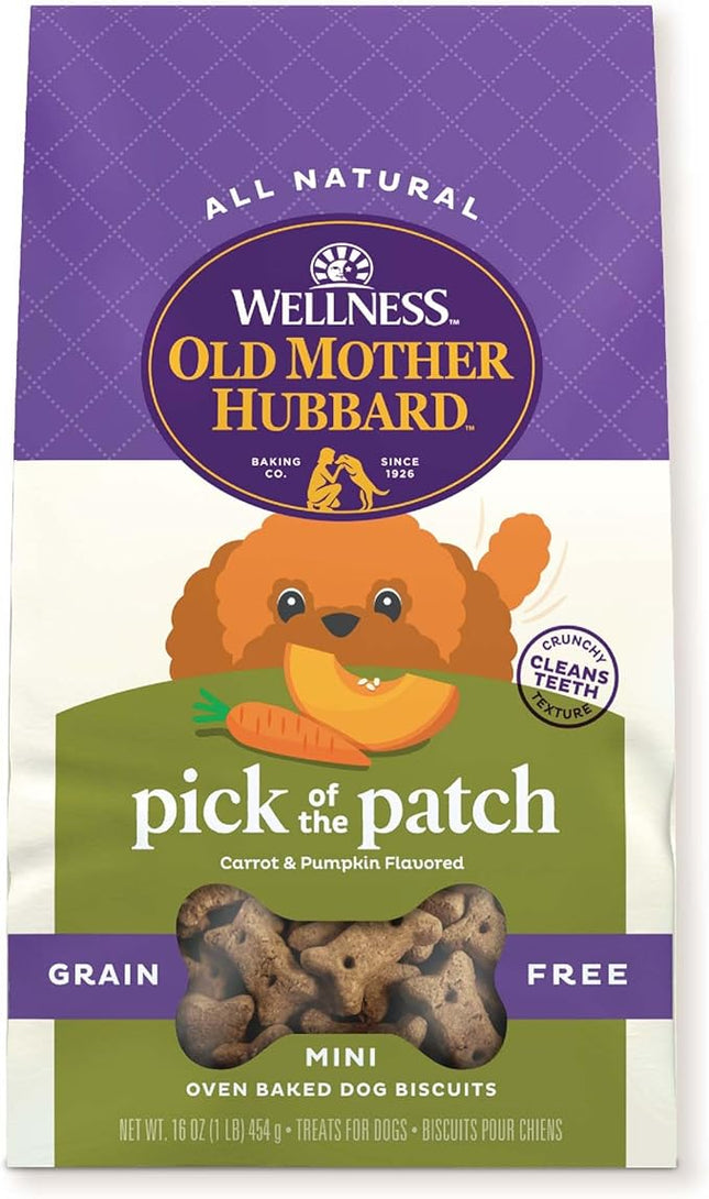 Old Mother Hubbard Wellness Pick of the Patch Dog Biscuits, Natural, Training Treats, Pumpkin & Carrot Flavor, Mini Size, (16 Ounce Bag)