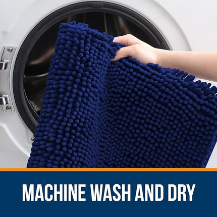 OLANLY Toilet Rugs U-Shaped 20x20, Extra Soft Absorbent Chenille Contour Bathroom Rugs for Toilet, Dry Quickly, Machine Washable, Non-Slip Bath Mat, Navy