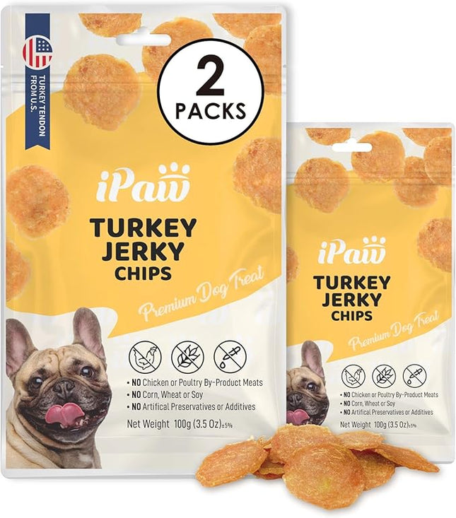 iPaw Turkey Chips Dog Treats for Puppy Training, All Natural Human Grade Dog Treat, US Sourced Raw Material, Hypoallergenic, Easy to Digest (Turkey Chips), 2 Packs