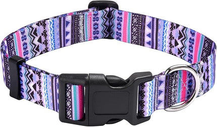Dog Collar with Bohemia Floral Tribal Geometric Patterns - Soft Ethnic Style Collar Adjustable for Small Medium Large Dogs(Purple Bohemia,L)