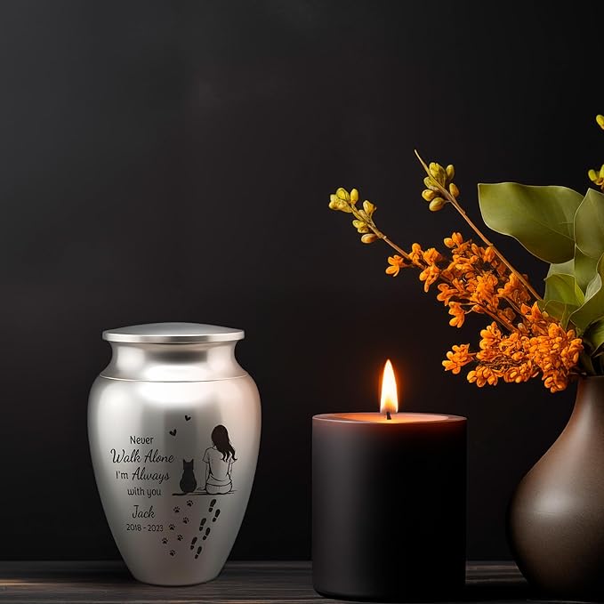 Artsy Woodsy Personalized Pet Memorial Cat Mini Urns Stainless Steel Decorative Keepsake Urns for Ashes 2.56 inch, Gifts for Cat Mom Dad Lovers Accessories in Loving Memory Loss (09, 2.56x1.77, Cat)