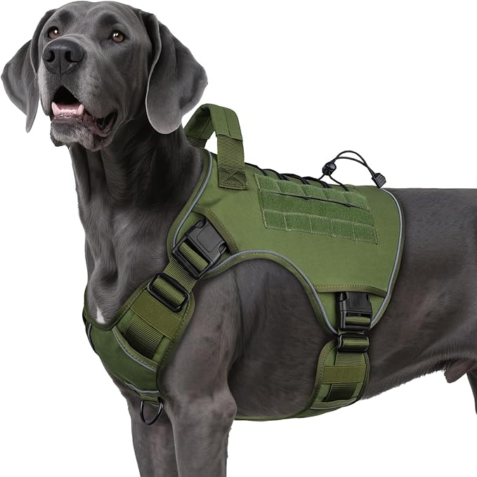 WINGOIN Tactical Dog Harness for Extra Large Dogs, Heavy Duty No Pull Dog Harness with Handle, Adjustable Reflective Military K9 Big Dog Vest for Great Dane, Walking, Training, Hunting, Green (XXL)