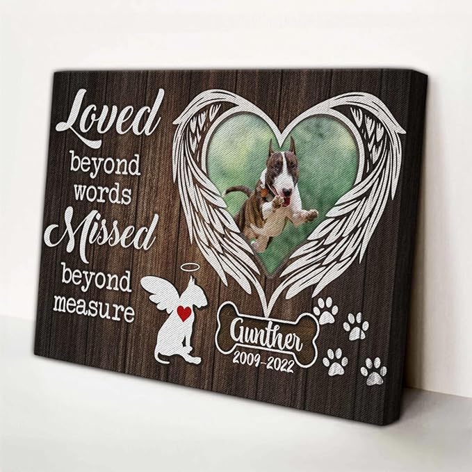 Dem Canvas Personalized Photo Canvas Prints, Custom Dog Loss Gifts, Loved Beyond Words Missed Beyond Measure, Pet Memorial Gifts, Dog Death Sympathy Gifts, Dog Loss Canvas Dog Grieving Gifts (18x12)