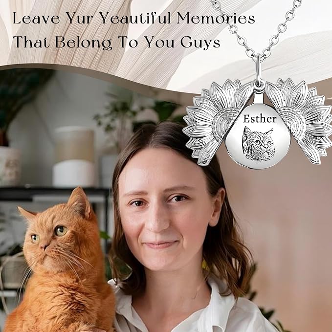 Personalized Pet Portrait Necklace Customized Pet Memorial Necklaces Dog Necklace for Women Custom Pets Necklaces Dog Memorial Jewelry for Cat Mom Dogs Dad (Silver-Silver)