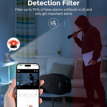 Hugolog 3K 5MP Indoor Pan/Tilt Security Camera with Auto-Focus,Ideal for Baby Monitor/Pet Camera/Home Security,Starlight Color Night Vision,Human/Pet AI,Noise Reduction,US Cloud,Works with Alexa