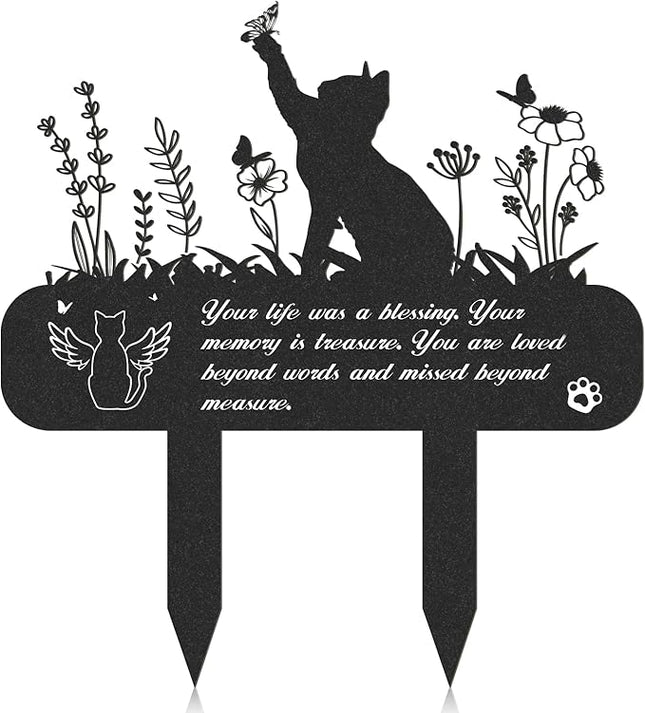 Pet Grave Markers - Metal Cat Memorial Plaque, Waterproof Cemetery Stakes, Pet Headstone (13.4 x 12 in)