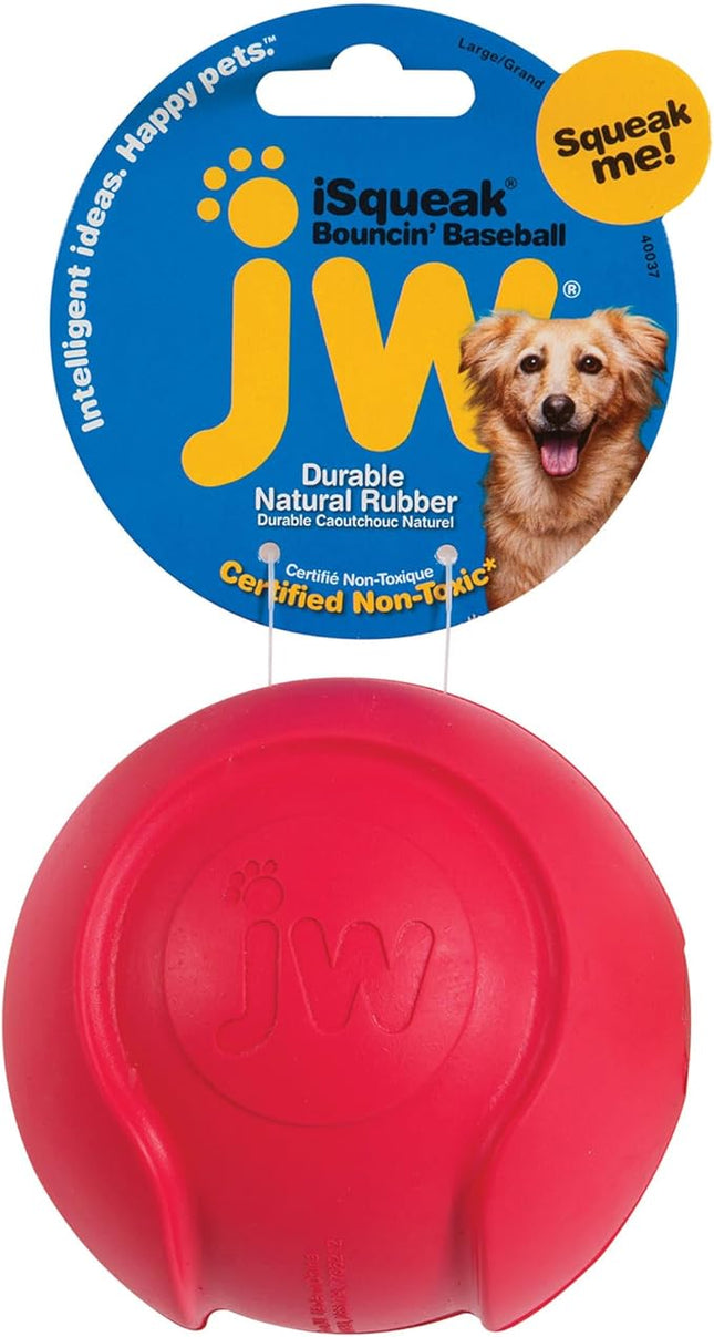 JW Pet Company iSqueak Bouncin' Baseball Dog Toy, Large (Colors Vary), multi (40037)