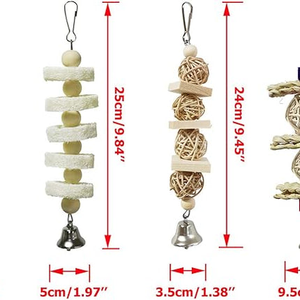 BWOGUE 7 Pack Bird Parrot Toys - Natural Wood Chewing, Climbing, Hanging & Hammock Toys for Small Parakeets, Cockatiels, Conures, Finches, Budgie, Parrots, Love Birds