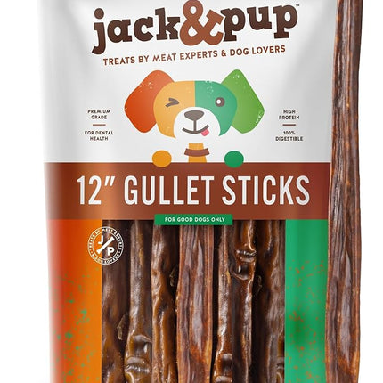 Jack&Pup Gullet Jerky Chew for Small Dogs | Single Ingredient Dog Treats with Glucosamine for Natural Joint Support (12" Gullet Sticks 20pk)
