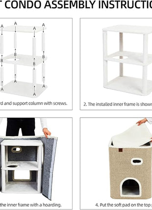 CATBOAT 2-Storey Cat House for Indoor Cats Bed, Covered Beds & Furniture with Scratch Pad and Hideaway Cave, Cute Modern Condo for Multi Small Pet Large Kitten Kitty, Brown