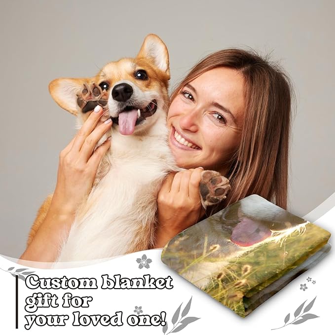 WFR Personalized Pet Memorial Throw Blanket with Photo-Pet Memorial Gifts for Dogs Cats Loss of Dog Sympathy Gift Bereavement Remembrance Passing Away Gifts,Pet Picture Blanket (1-Heart Photo)