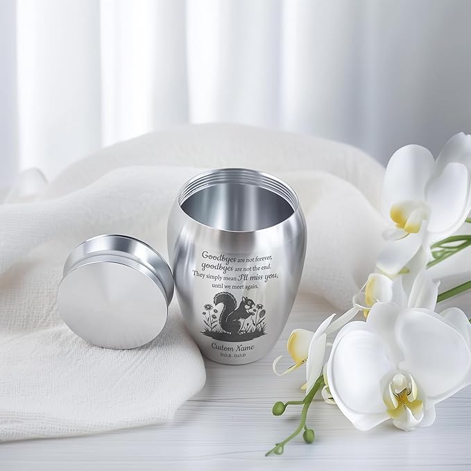 Artsy Woodsy Squirrel Memorial Mini Urn for Human Ashes Keepshake, Decorative Keepsake Urn with Engraved Squirrel 2.56 inch, Small Memorial Gifts for Pet Lovers (02, 2.56x1.77)