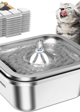 Cat Water Fountain Stainless Steel: 4L/140oz Pet Fountain Water Bowl Indoor, Automatic Dog Drinking Dispenser, Cat Feeding Watering Supplies, Metal Kitty Waterer Fountain, 10 Replacement Filters