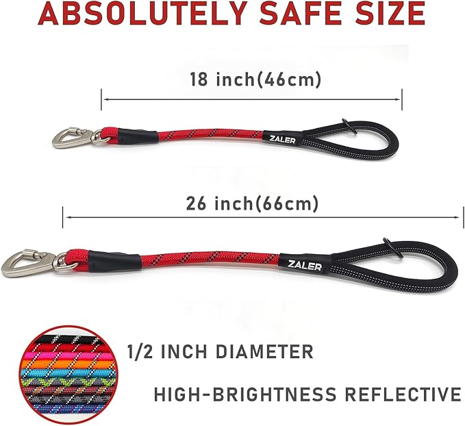 ZALER Short Dog Leash, 26 Inches Rope Traffic Leashes for Dogs, Reflective Dog Lead with O-Ring, Heavy Duty Pet Leash for Large and Medium Dogs (26'' Red)