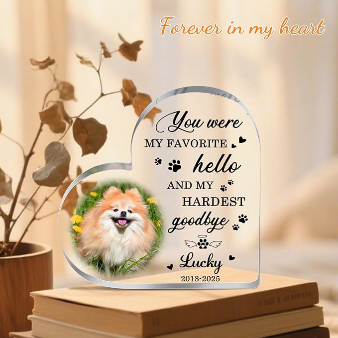 Pet Memorial Gifts for Dogs, Custom Dog Memorial Plaque, Pet Loss Sympathy Gift, Cat Memorial Gifts for Loss of Cat, Personalized Dogs Heart Shaped Acrylic Plaque Keepsake, Dog Passing Away Gifts