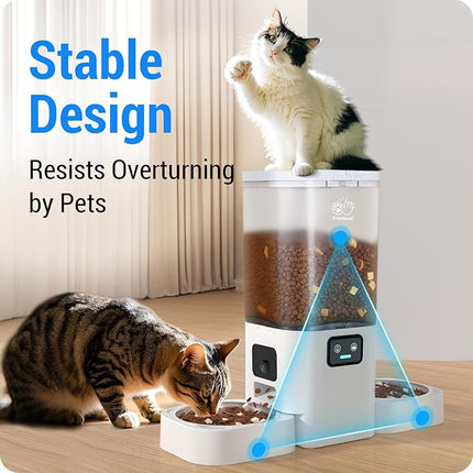 Automatic Cat Feeder with Two 1080P Camera for 2 Cats: 7L Automatic Dog Feeder with Night Vision & Slow Feed, 5G WiFi Auto Cat Food Dispenser for Multiple Pet,Detachable for Clean(ACF180W-C)