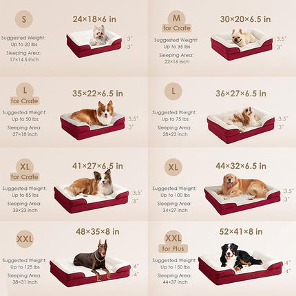 EHEYCIGA Orthopedic XL Dog Beds, Waterproof Memory Foam Dog Bed for Extra Large Dogs, Non-Slip Bottom and Egg-Crate Foam Big Pet Couch Bed with Washable Removable Cover,Red