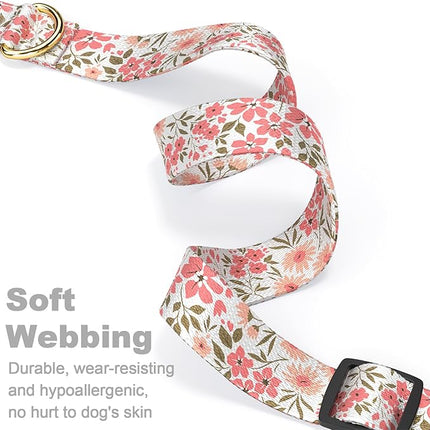 Rnivvi Dog Collar for Small Dogs, Cute Floral Heavy Duty Adjustable Puppy Collar with Quick Release Buckle for Girl & Female, Pet Accessories for Walking Running, XS Length 5/8" Width, Pink White