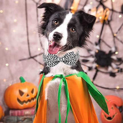 ARING PET Halloween Dog Collar with Bow, Black White Plaid Ghost Floral Cute Pet Collars with Quick Release Buckle for Puppy Small Medium Large Girl Boy Dogs-XS
