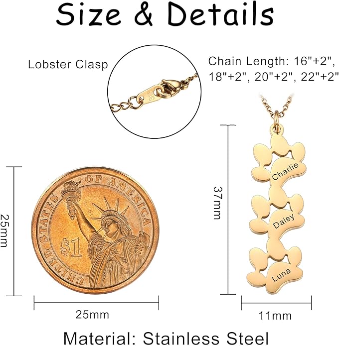 MeMeDIY Personalized Paw Print Necklace for Women Engraved Name Dog Paw Necklace Stainless Steel/925 Sterling Silver Paw Necklace Pet Memorial Necklace 1-4 Cat Paw Print Necklace