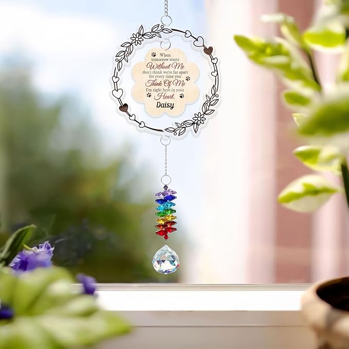 Personalized Dog Memorial Gifts, Sun Catcher Paw Print Sympathy Gift for Dog Lover, Crystal Suncatcher Remembrance Gift, Rainbow Maker