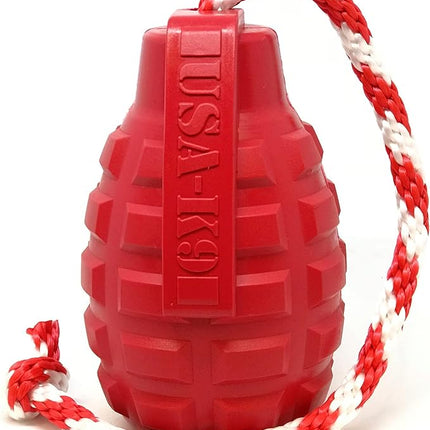 SodaPup USA-K9 Grenade – Durable Dog Tug Toy, Chew Toy & Treat Dispenser Made in USA from Non-Toxic, Pet-Safe, Food Safe Natural Rubber Material for Mental & Physical Stimulation, Bonding, & More