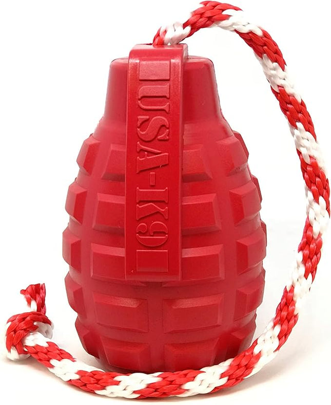 SodaPup USA-K9 Grenade – Durable Dog Tug Toy, Chew Toy & Treat Dispenser Made in USA from Non-Toxic, Pet-Safe, Food Safe Natural Rubber Material for Mental & Physical Stimulation, Bonding, & More