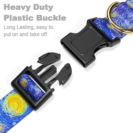 Rnivvi Dog Collar for Small Dogs, Cute Heavy Duty Adjustable Puppy Collar with Quick Release Buckle for Girl & Female, Pet Accessories for Walking Running, XS Length 5/8" Width, Van Gogh Starry Night