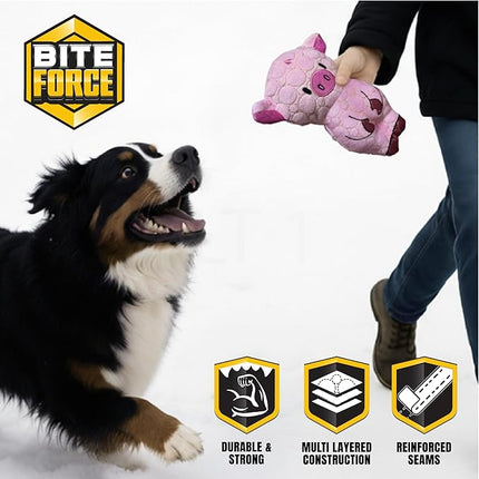 Bite Force -Durable & Strong Dog Toy Pig with Squeaker, Kevlar-Reinforced for Aggressive Chewers for Small Medium Large Dogs - Green.