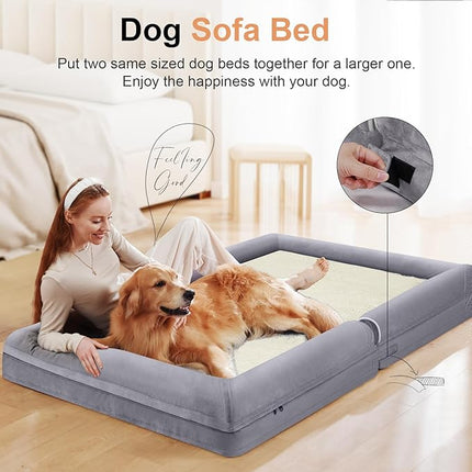 Large Dog Bed Orthopedic Washable: Jumbo Dog Bed Bolster Extra Large Dogs Egg Crate Foam Sofa Couch Waterproof Removable Cover - Purple