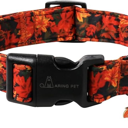 ARING PET Puppy Fall Dog Collar, Autumn Orange Maple Leaf Pet Collars for Small Medium Large Girl Boy Dogs Thanksgiving Halloween-S Size