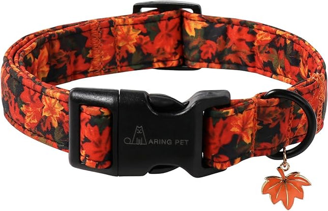ARING PET Puppy Fall Dog Collar, Autumn Orange Maple Leaf Pet Collars for Small Medium Large Girl Boy Dogs Thanksgiving Halloween-S Size