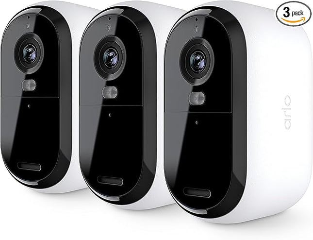 Arlo Essential Security Camera 2K | Outdoor - Indoor | 2nd Gen | Wireless with Spotlight, 2-Way Audio, Color Night Vision, Live Stream, Motion Activation, Real Time Notifications - White, 3 Cameras