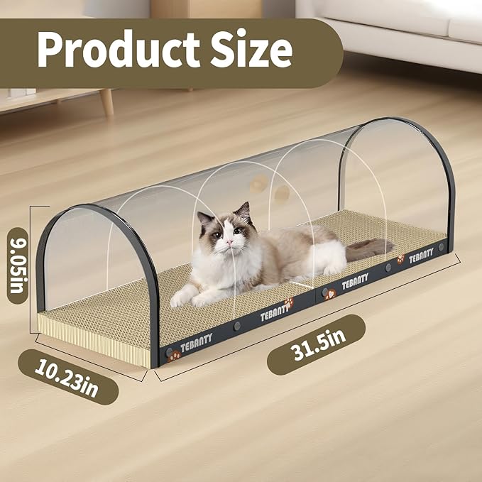 3 Function in 1 Cardboard Cat Scratcher Board, 31.5 in Cat Scratcher House, Cat Scratchers for Indoor Cats, Arched Cats Scratch Pad As Cat Bed, Cat Tunnel for Sleep, Grind Claws (Dark Gray)