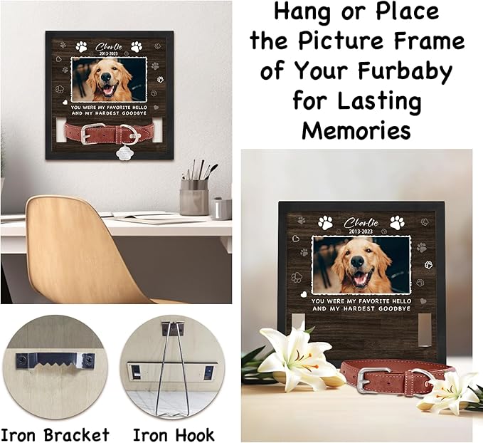 Personalized Pet Memorial Gifts Picture Frame, in Memory of Dog Passing Away Sympathy Gifts for Loss of Dog, Cat Memorial- Fits 3 Collar Lengths