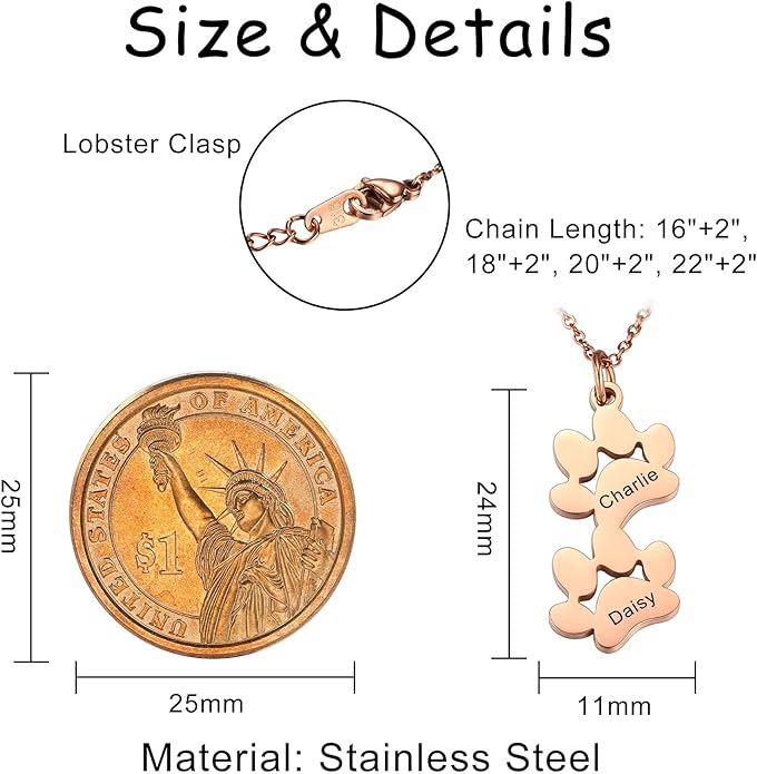 MeMeDIY Personalized Paw Print Necklace for Women Engraved Name Dog Paw Necklace Stainless Steel/925 Sterling Silver Paw Necklace Pet Memorial Necklace 1-4 Cat Paw Print Necklace