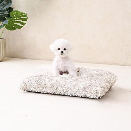 EHEYCIGA Fluffy Dog Crate Bed for Small Dogs, Plush Faux Fur Crate Pad, Calming Anti Anxiety Small Dog Bed, Washable Soft Warm Mat with Non-Slip Bottom, Brown