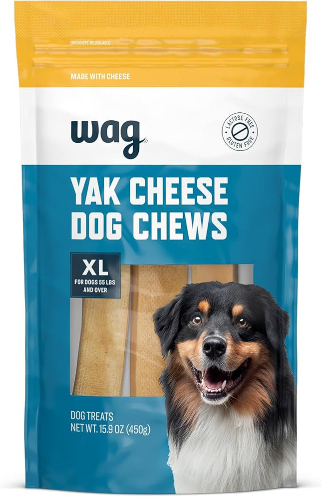 Amazon Brand - Wag Yak Cheese Himalayan Dog Chews, Dog Treats for Extra Large Dogs, All Natural, High Protein for Aggressive Chewers, 55lbs and Larger, 3 Count, 15.9 oz