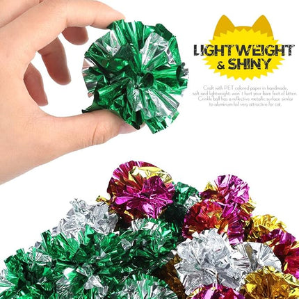 HNYYZL 25 Pack Crinkle Balls Cat Toys - Original Mylar Crinkle Balls Cat Toys（Random Color）