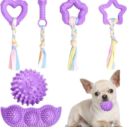 6 Pack Puppy Teething Toys Cute Small Dog Toys Durable Puppy Chew Toy for Teething Essentials Purple Soft Rubber Small Breed Dog Squeaky Balls for Puppies Interactive Doggy Chews Toy Set