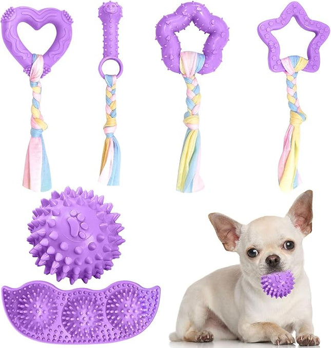6 Pack Puppy Teething Toys Cute Small Dog Toys Durable Puppy Chew Toy for Teething Essentials Purple Soft Rubber Small Breed Dog Squeaky Balls for Puppies Interactive Doggy Chews Toy Set