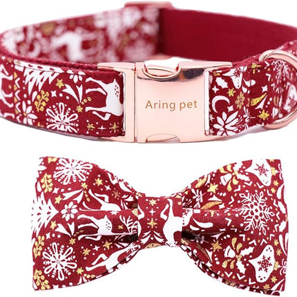 ARING PET Christmas Dog Collar with Bowtie, Cute Red Xmas Pet Collars for Small Medium Large Boy Girl Dogs-M