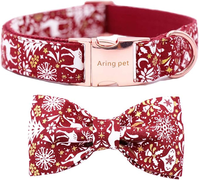 ARING PET Christmas Dog Collar with Bowtie, Cute Red Xmas Pet Collars for Small Medium Large Boy Girl Dogs-M