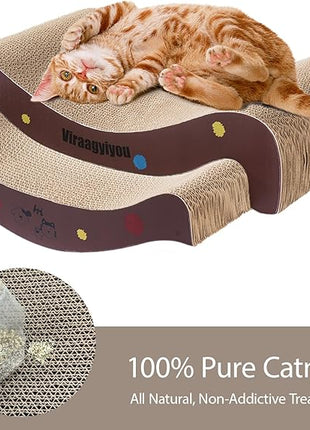 Cat Scratcher, Cat Scratching Board, Cat Scratcher Set, Scratch-Resistant Cat Scratching Post Large (20L X 4H in.) and Small (16.5L X 2.5H in.), Corrugated Cardboard