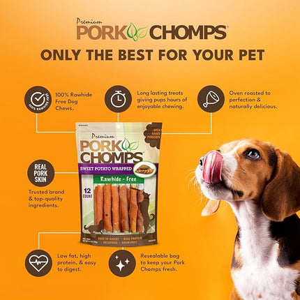 Pork Chomps Baked Pork Skin Dog Chews, 5-inch Mini Twists, Real Sweet Potato Wrap, 12 Count