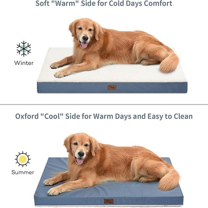 Dog Beds for Large Dogs, Comfort Orthopedic Dog Bed for Extra Large Dogs, Big Waterproof Pet Bed with Washable Removable Oxford Cover, Blue White
