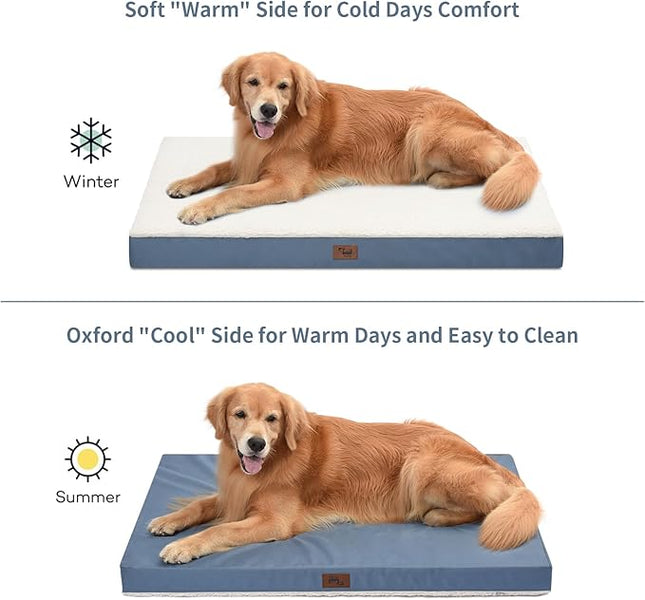Dog Beds for Large Dogs, Comfort Orthopedic Dog Bed for Extra Large Dogs, Big Waterproof Pet Bed with Washable Removable Oxford Cover, Blue White